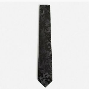 Express Grey Black Narrow Floral Silk Tie